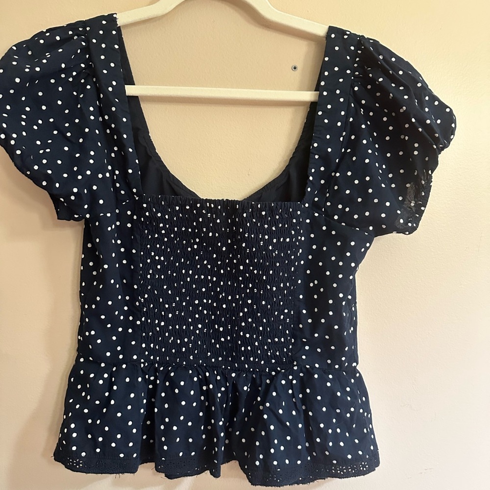 Hollister Navy Polka Dot Peplum Top - Picture 10 of 12